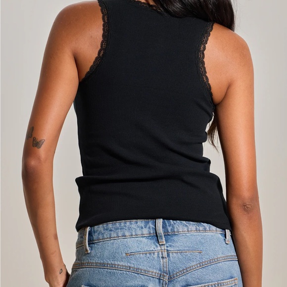 Black Lace Trim Tank Top with Built in Bra - Picture 3 of 3